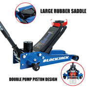 Black Jack 2 Ton Rapid Pump Floor Jack, Dual Piston Hydraulic System, Steel Construction, Blue, TZ820013TW