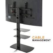 FITUEYES Universal TV Stand with Height Adjustable Swivel Mount, Black Tempered Glass Shelf, Fits 32-65 Inch LCD LED OLED TVs, TT306501GB