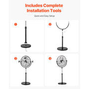 KFFKFF 18-Inch Industrial Pedestal Fan, Adjustable Height, 3-Speed Settings, 4200 CFM Airflow, Oscillating Floor Fan, Black, BT-HIF18A