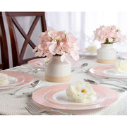 Plasticpro 32 Piece Combo Disposable Plates Set, 16 7.5-Inch and 16 10-Inch White Plates with Elegant Blush Rim, Premium Heavyweight Plastic, 124354
