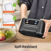 Mpow Cordless Electric Lunch Box, 5.5 Cups Self Heating with Automatic Scheduled Heating, Removable Divided Tray, Leak-Proof Silicone Seal, Black Carbon Fiber Lid