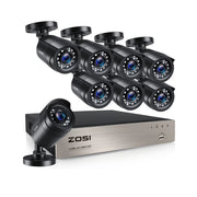 ZOSI 8MN-106B8S-00-US H.265+ 8CH 5MP Lite DVR 1080P Home Security Camera System Outdoor