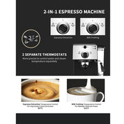 Gevi 15 Bar Black Espresso Machine 42oz Water Tank - Easy to use