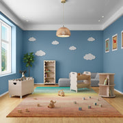 House of Happy Wiggle Rotating Bookshelf, Two-Tier Wavy Design, Natural Finish, 6 Fixed Shelves