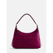 Scenario Women's Top Zipper Shoulder Bag, Merlot Wine, Faux Suede Finish, Adjustable Shoulder Strap
