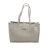Betsey Johnson XO Janey Large Triple Entry Heart Embossed Chalk Faux Leather Tote with Detachable Zipper Pouch - Lightweight