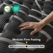 Lucky Lotus King Size Hybrid Mattress, 14 Inch Medium Firm, Gel Memory Foam, Pocket Springs, Euro Top, Black