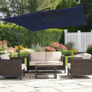 FUNDAZE 8x8 ft Square Cantilever Patio Umbrella with Crank, Adjustable Tilt, Navy Blue, Weighted Base