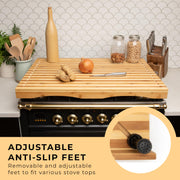 Aleratec Bamboo Stovetop Cover Cutting Board with Adjustable Legs, Large, Integrated Juice Groove, Sustainable Hardwood