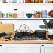 Drew Barrymore 21-Piece Ceramic Nonstick Cookware Set with Aluminum Pots, Pans, Bakeware, and Silicone Kitchen Tools, Thyme Green - Durable