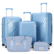 Zimtown 5 Piece Luggage Sets, w/Portable Travel Bag, Spinner Wheels & TSA Lock, Blue - Durable