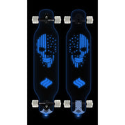 Shark Wheel Clear Skull Longboard with Built-In Color Changing Lights, 72mm DNA Shark Wheels, ABEC 9 Bearings, 180mm Reverse Kingpin Trucks