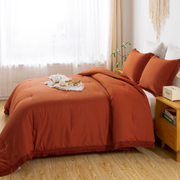 Andency King Size Comforter Set, Soft Fluffy Microfiber, Lightweight All-Season Warmth, Burnt Orange Boho Tassel Design, 3 Pieces, 5414544948