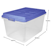 Hefty HFTCOM-7163-010-470-676 72 Qt. Clear Plastic Storage Bin with Blue HI-RISE Lid, 6 Pack