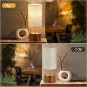 NATYSWAN Small Table Lamps Set of 2, Modern Touch Control, USB-C Charging Ports, Beige Fabric Shade, Wooden Base, Minimalist Desk Lamp for Bedroom Living Room Office W-2TL-160C