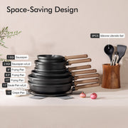 Sensarte Nonstick Ceramic Cookware Set, 24 Pieces, Induction Compatible, Dishwasher Safe, Black and White
