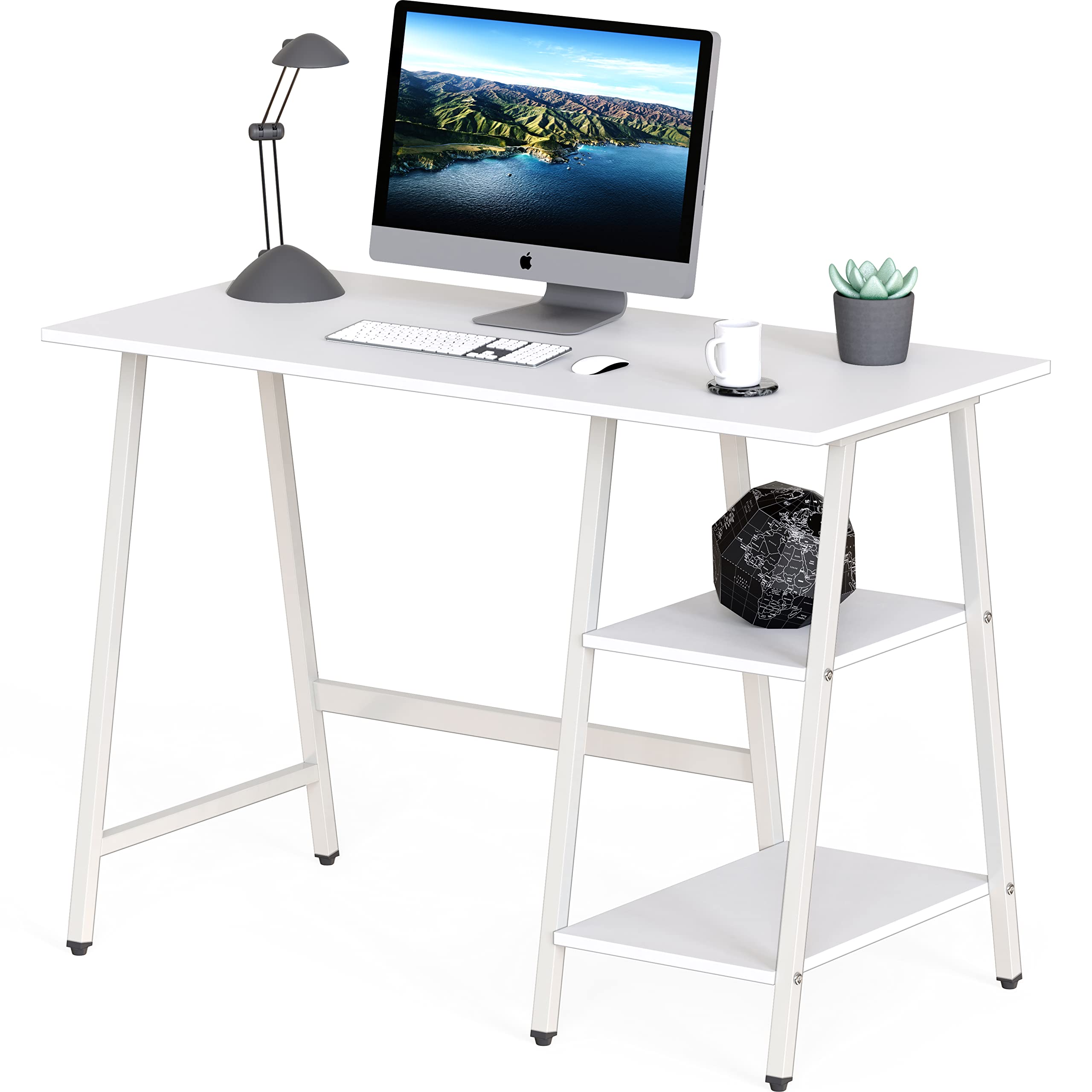 SHW 43-Inch Home Office Trestle Computer Desk, White, Engineered Wood ...