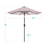 Best Choice Products 10ft Solar LED Lighted Patio Umbrella, Striped Burgundy, UV-Resistant Polyester Canopy, Steel Frame, Push-Button Tilt, Crank Handle, SKY7901