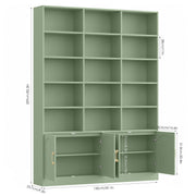 Homfa 5-Tier Triple Wide Bookcase with 15 Cubes, 4 Doors, 2 Cabinets, Green, 59.1in x 9.3in x 82.3in, 1077476