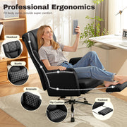Coolhut Big and Tall Office Chair, High Back Executive PU Leather Desk Chair with Expandable Seat, Footrest, Lumbar Support, Padded Adjustable Arms, Black, CH-6088-Black