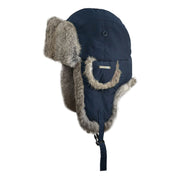 Crown Cap Taslan Aviator Hat with Rabbit Fur Trim, Navy Grey, 2-96355