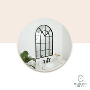 Hamilton Hills HH1432 Metal 28x42 inch Classic Glass, Iron Arched Top Mirror, Large Decorative Window Mirror