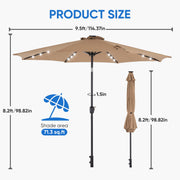 edx WMEDS-UBL-DZ10FT-KK 10-ft Solar 32 LED Lights Patio Umbrella with Tilt Adjustment & UV-Resistant Polyester Fabric