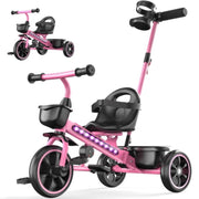 JoyStone 2-in-1 Toddler Tricycle, Kids Trike with Parent Push Handle, Upgraded-Pink - Material: ABS