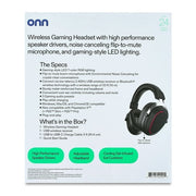 onn HZ-WD-GX Wireless Gaming Headset, Bluetooth/2.4GHz, Black