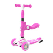 Sejoy Kids 3-Wheel Kick Scooter with Adjustable Handlebars, LED Light-Up Wheels, Foldable Design, Removable Seat, Pink