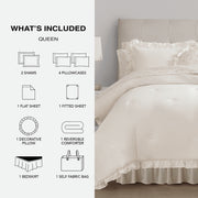 Mainstays 11-Piece Queen Bedding Set, Reversible Cream Ruffle Comforter, Pink Floral Sheet Set, Decorative Pillow