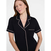Joyspun Women's Dreamy Soft Collection Notch Collar Short Sleeve Top and Capri Pants Pajama Set, Relaxed Fit, Contrast Piping, XS-3X