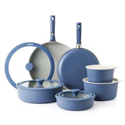Sensarte SA-SET47-18PCS-Navy Ceramic Nonstick Pots and Pans Set with Detachable Handle, 18 pcs Blue