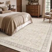 SIXHOME Vintage Area Rug, 6'x9', Machine Washable, Low Pile Polyester, Non-Slip Backing, Beige