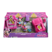 Disney Jr. Minnie Mouse Mini Playset, 7-Piece Set with Minnie Mouse and Daisy Duck Figures, Pink Convertible, Bakery, and Accessories