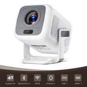 ARTSEA X3 Mini Projector, 1080P Full HD, Dual-Band WiFi 6, Bluetooth 5.4, Electric Focus, Auto Keystone Correction, 180 Adjustable Stand, Portable Home Video Projector, White
