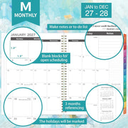 Generic 2027-2028 Monthly Planner, Watercolor Flower Design, Vegan Leather Cover, Thick Paper, 9 x 11, 24 Monthly Tabs