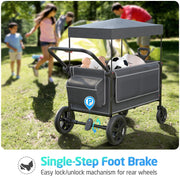 SACVON All-Terrain Wagon Stroller for Toddlers with Side-by-Side Seating, Adjustable Handlebar, Detachable Canopy, Storage Organizer, Dark Gray