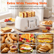 NICWIN 4 Slice Toaster with Extra-Wide Slots, Adjustable Browning Control, Defrost, Reheat, and Bagel Mode, White, WT340