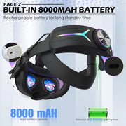 Wiher LSJ14230916-ZAP-B RGB Comfort Battery Head Strap 8000mAh Compatible with Meta Quest 3 Accessories - Black
