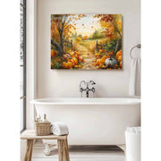 Sanflao Fall Thanksgiving Framed Wall Art, Farm Pumpkin Autumn Harvest Canvas Print, Brown Wood Frame, 16x20 in