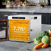 Cercker Food Dehydrator Machine, 9 Stainless Steel Trays, 1000W High Power, Adjustable 70-190F Temperature, 7.7ft Drying Area, 24-Hour Timer, Silver, DBC-09A