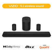 VIZIO 5.1 Soundbar System with Dolby Atmos, Wireless Surround Speakers, Compact Subwoofer, QuickFit Compatible, Black, SV510XW-0906