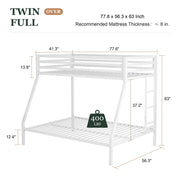 Amolife 1023794-2 Twin Over Full Size Metal Bunk Bed with Removable Ladder, Full-Length Guardrail, White