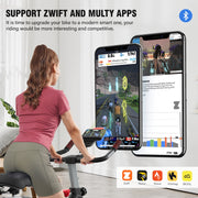 POOBOO D61602--Up Indoor Cycling Bike Exercise Bike Bluetooth Stationary Bike, Black