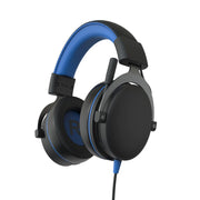 onn. PlayStation Wired Game Headset with 3.5mm Connector Flip to Mute Mic Cooling Gel Ear pads and 50mm Speakers Black and Blue