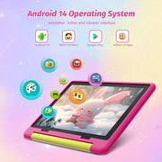 BESTSKI Kids Tablet, 10.1 Inch HD IPS Display, 14GB RAM, 64GB Storage Expandable to 1TB, Quad-Core 2.4GHz Processor, Android 14, 5G WiFi, Pink Protective Case, KT1028