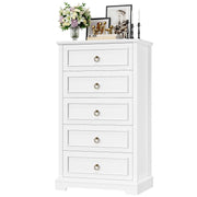 Homfa HOS-PB-168 5 Drawers Tall Dresser, Chest of Drawers Storage Bedroom Dresser Cabinet for Closet Living Room, White