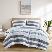 510 Design AM10-0128 Nautical Blue Bedding Set - Owain Stripe Textured Print Comforter by Olliix