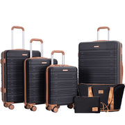 Amalodie 6-Piece Adult Hardside Checked Luggage Set with TSA Lock, Black